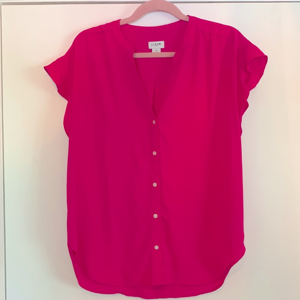 J Crew Barbie Hot Pink Ruffled Camp Shirt XS